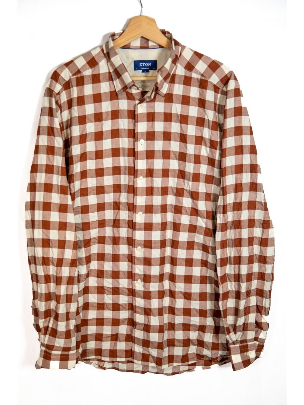 ETON Slim Fit Twill Button Dress Shirt Red/White Checkered - Men's 44 by 17.5 XL